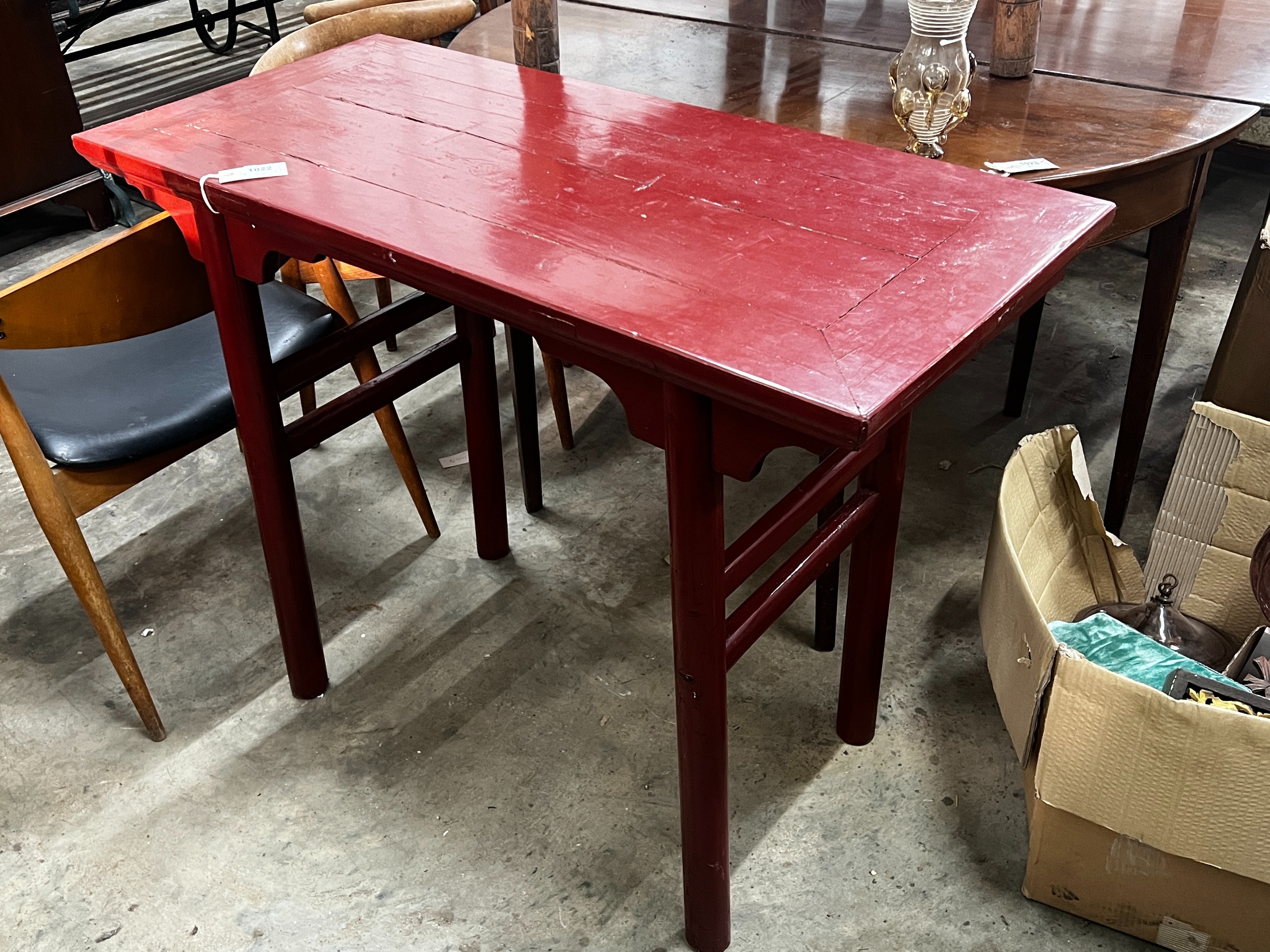 A Chinese lacquer small altar table, width 108cm depth 49cm height 82cm